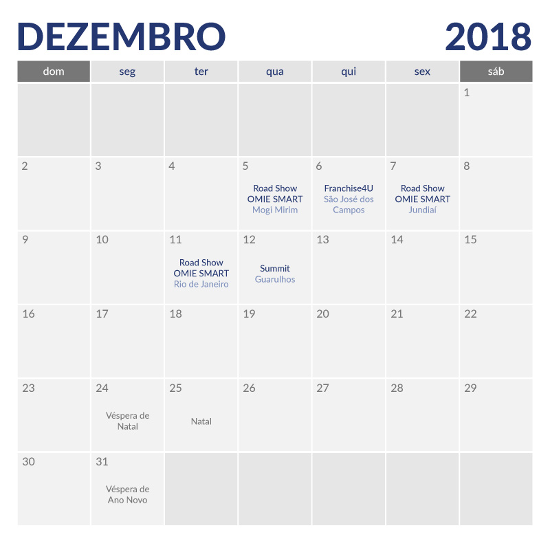 Calendário de Eventos Omie Dezembro de 2018