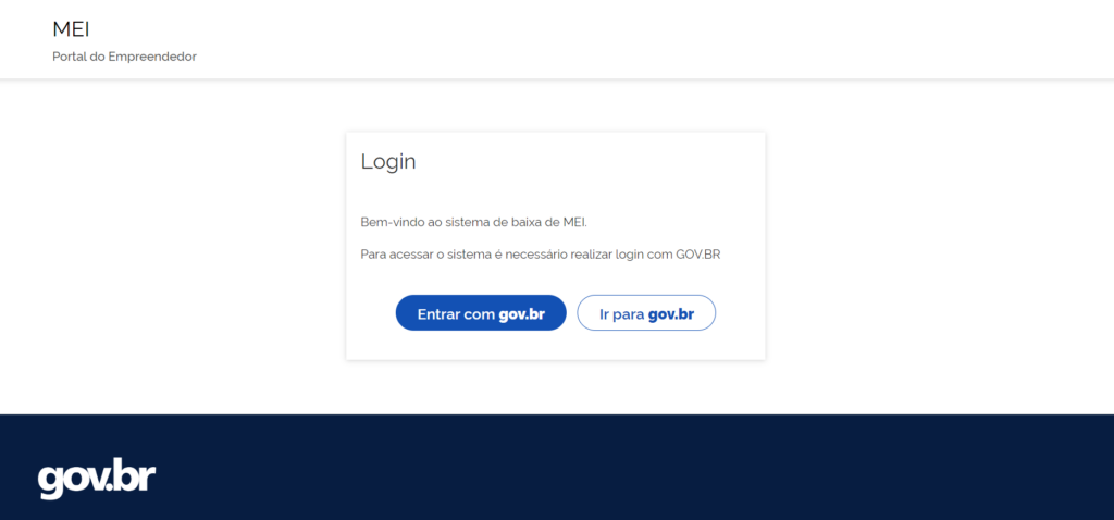 Cancelar MEI: print da página de login Gov.br