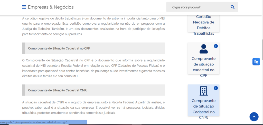 Cancelar MEI: print da página de verificação de cancelamento de MEI