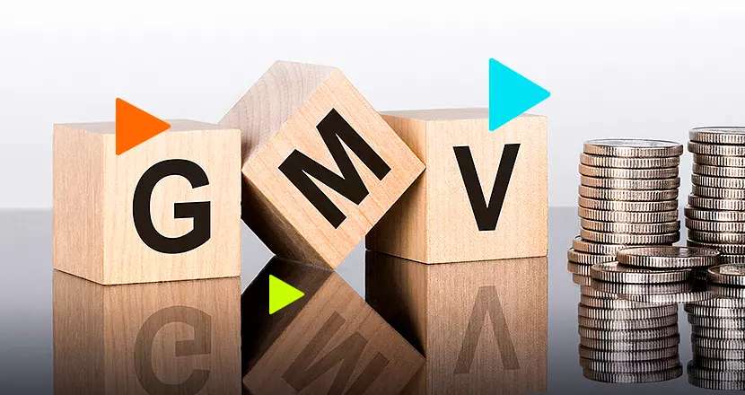 Gmv: cubos de madeira escrito GMV