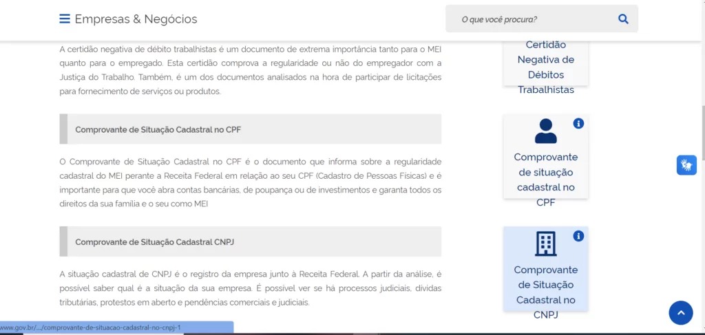 comprovante de situacao cadastral